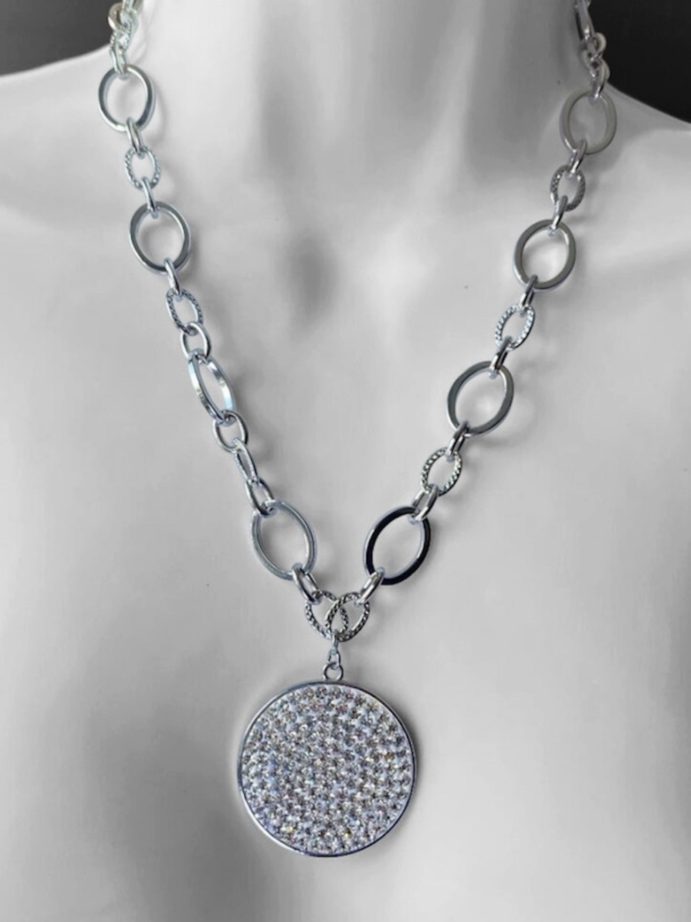 FAC Pave Crystal Pave Silver Tone Statement Necklace​